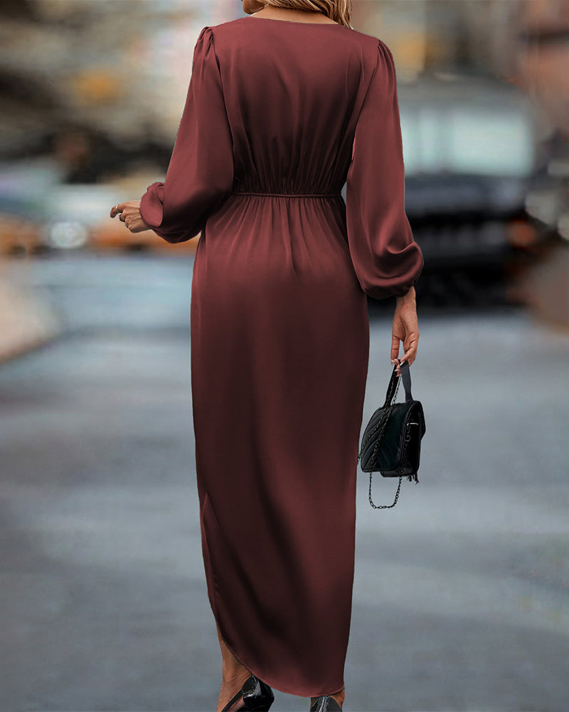 Leona – Rochie elegantă cu decolteu în V și mâneci bufante