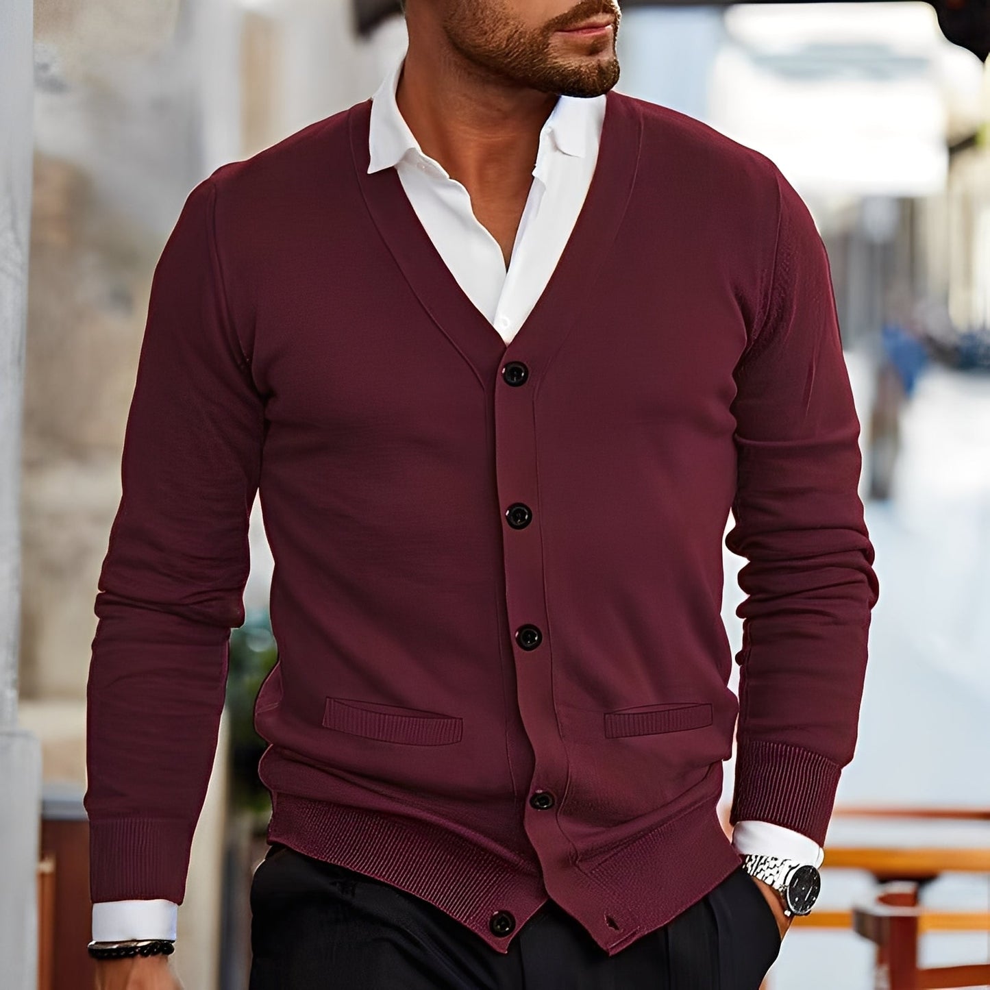 Terence - Pulover stil retro cu buzunare pentru bărbați
