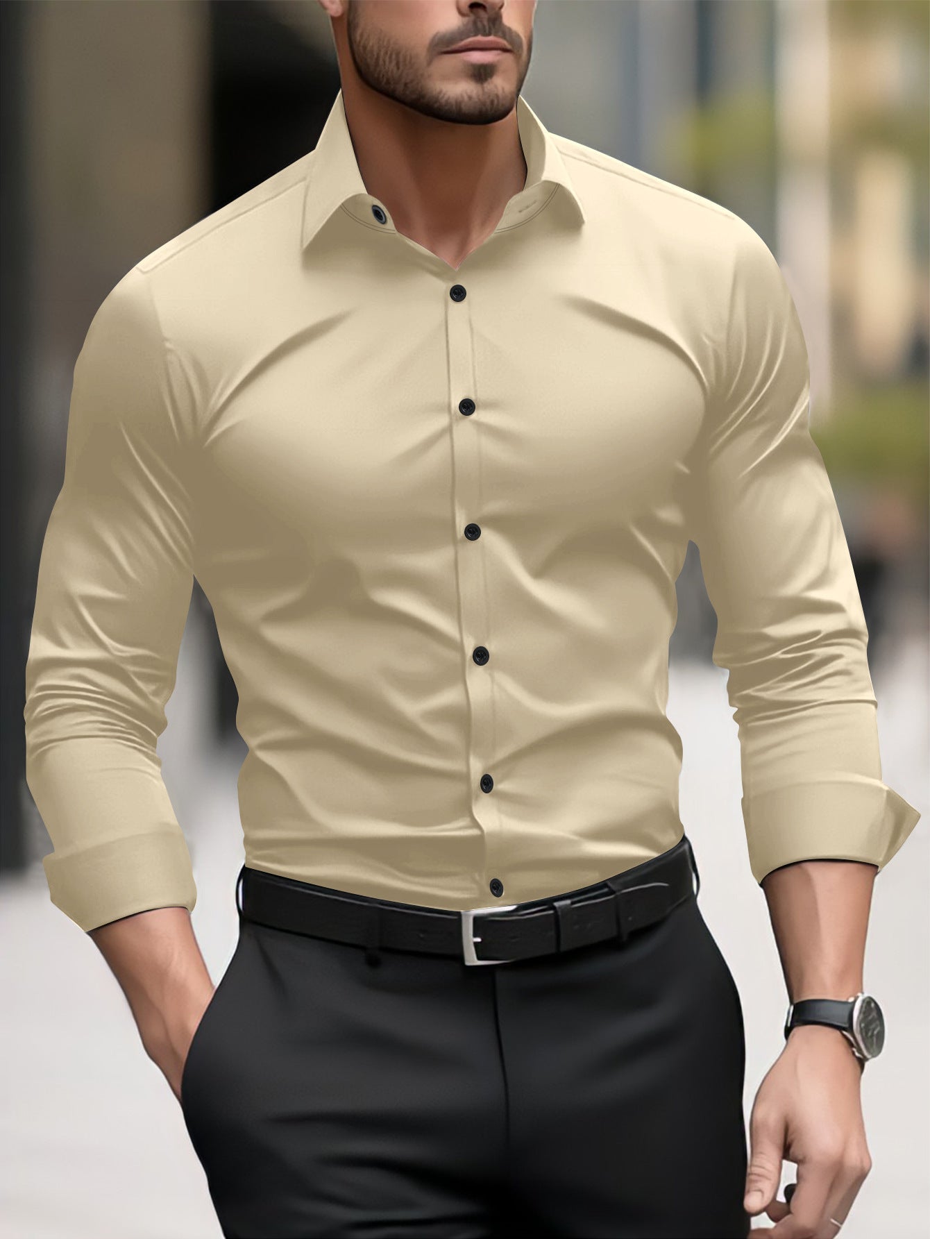 Thomas - Cămașă business casual cu guler revers pentru bărbați