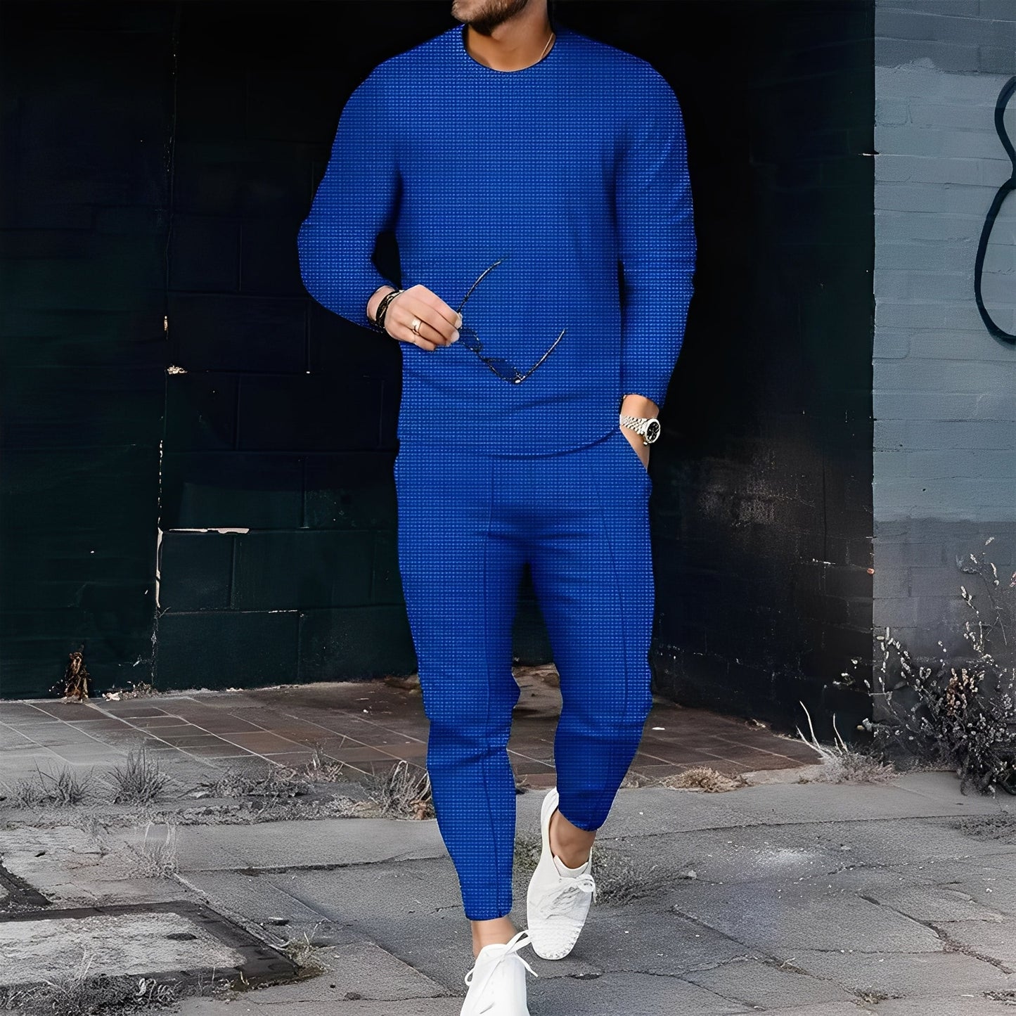 Dillan - Set Bărbați Slim-Fit Relaxat din Material Tip Waffle