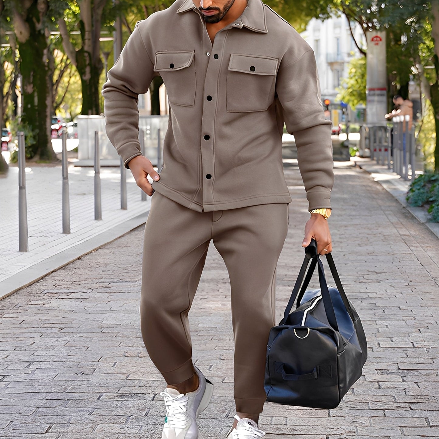Kent - Set lejer Slim-Fit din cămașă și pantaloni pentru bărbați