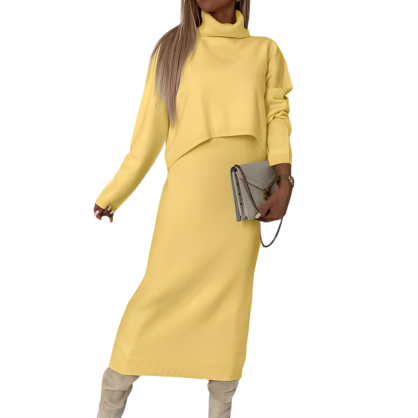 Natalee - Set elegant cu pulover cu guler înalt și fustă pentru femei
