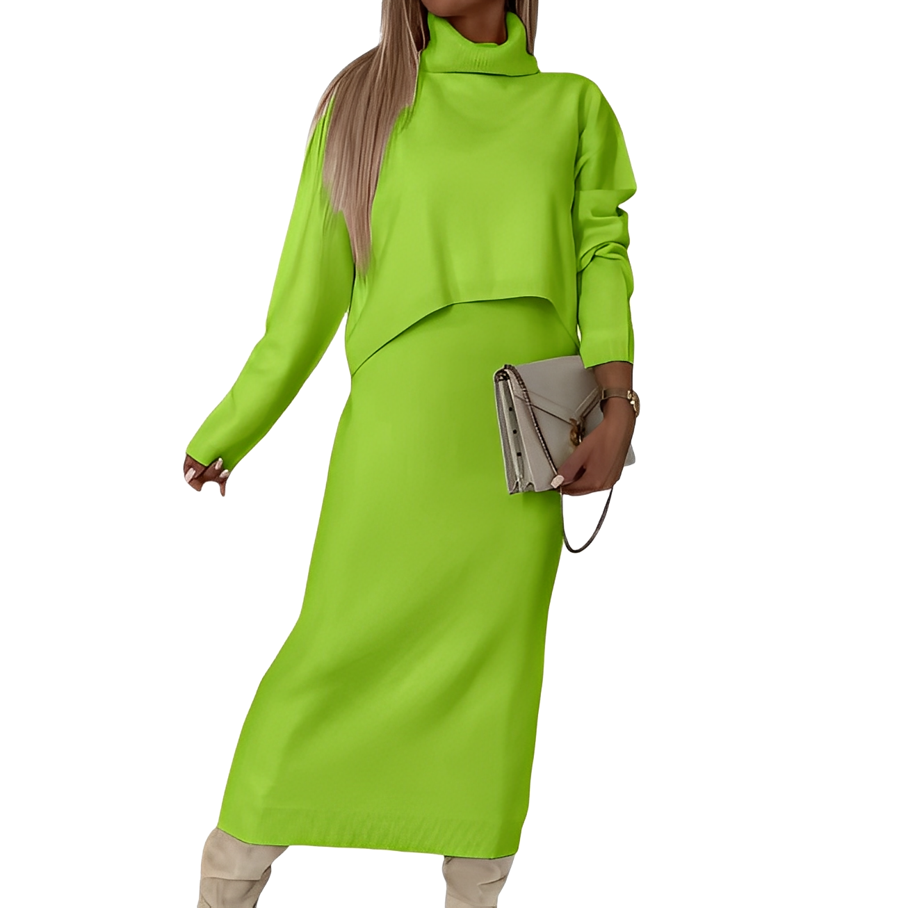 Natalee - Set elegant cu pulover cu guler înalt și fustă pentru femei