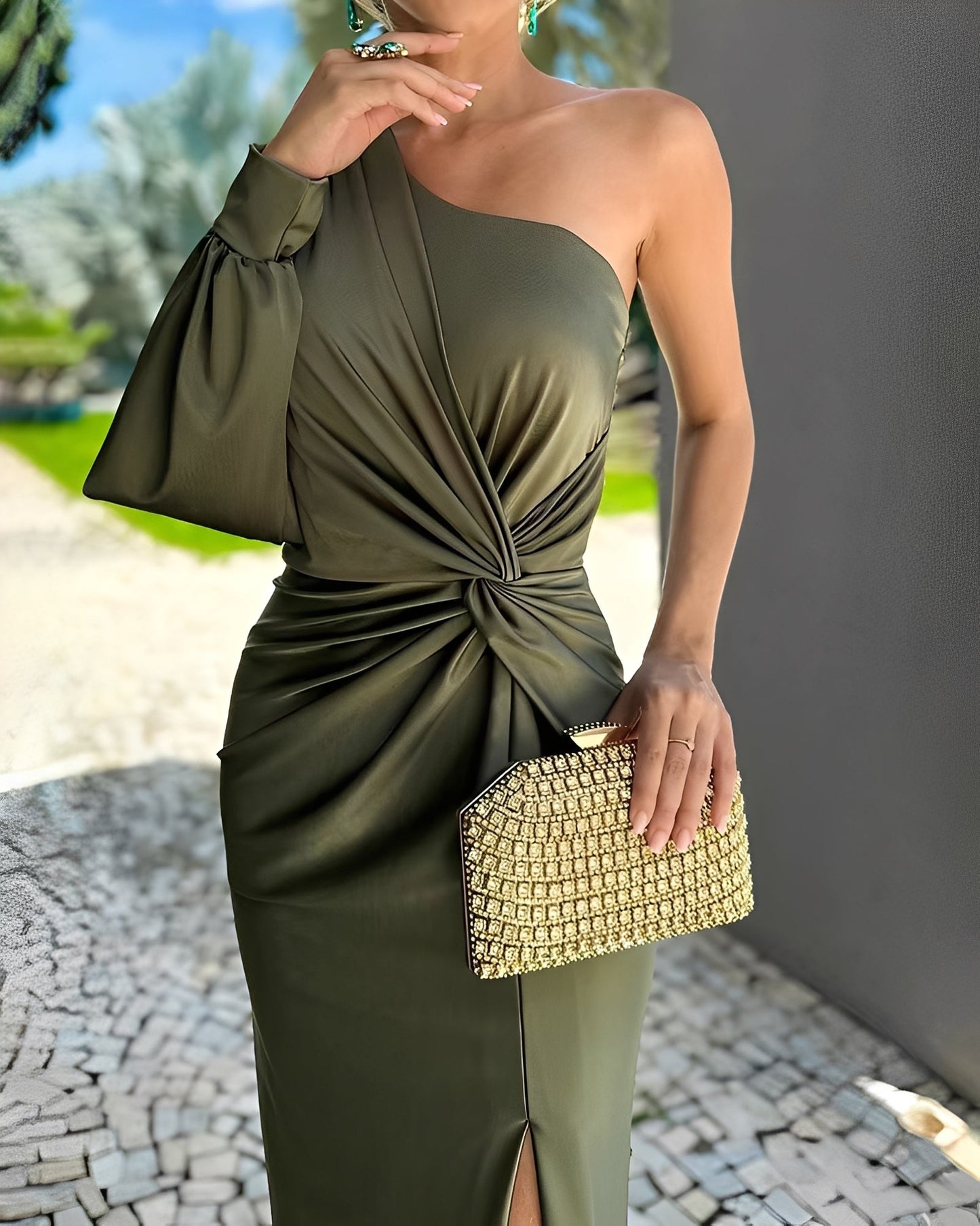 Pauline - Rochie elegantă cu un singur umăr, drapată pentru femei