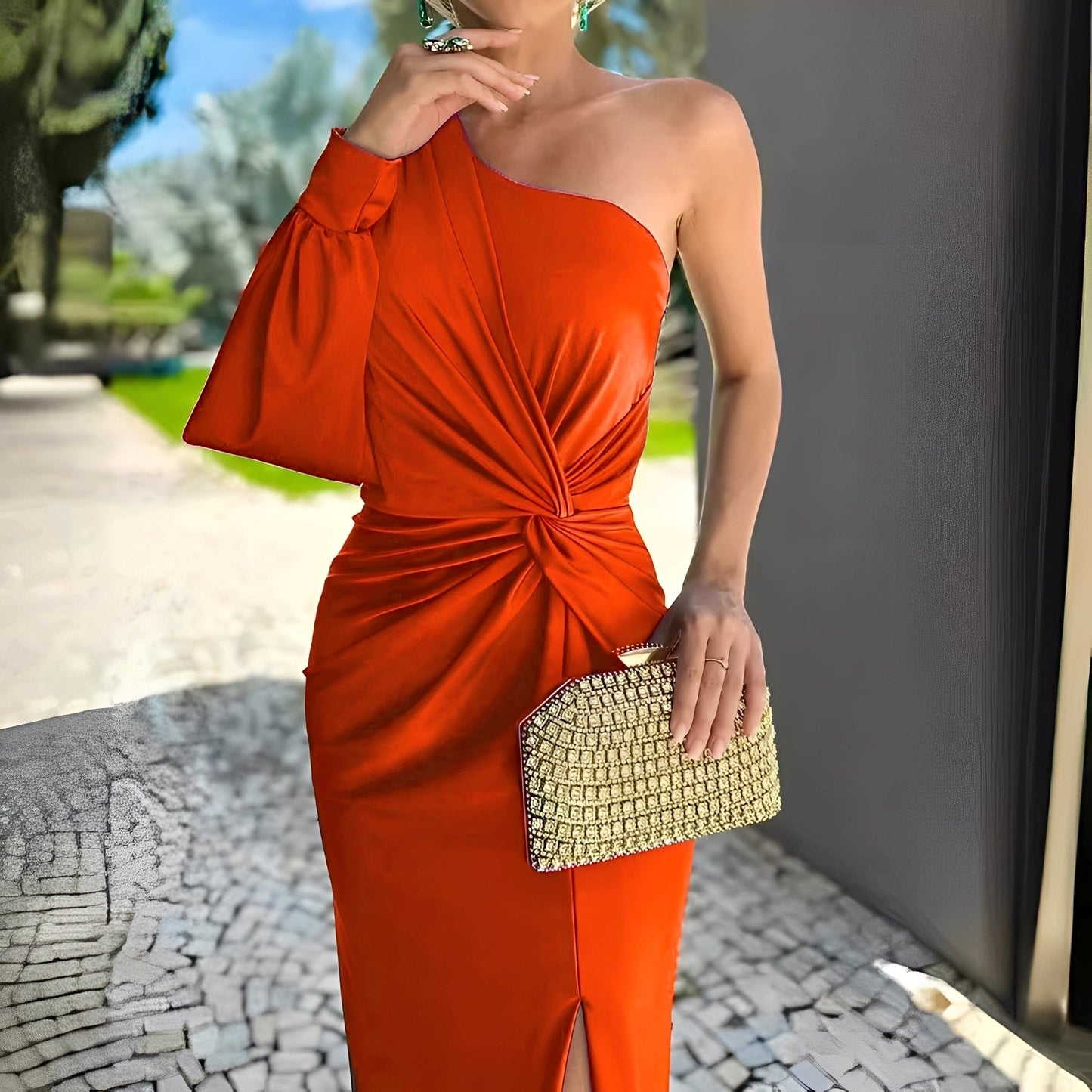 Pauline - Rochie elegantă cu un singur umăr, drapată pentru femei