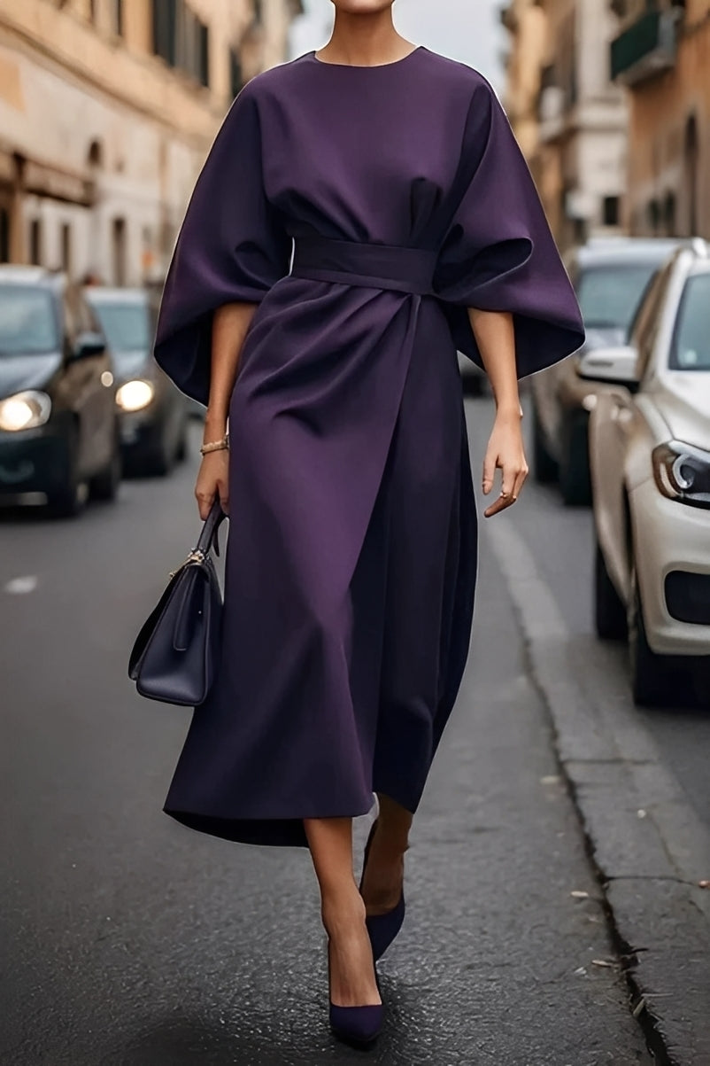 Nicole - Rochie midi elegantă cu mâneci în stil lampion pentru femei