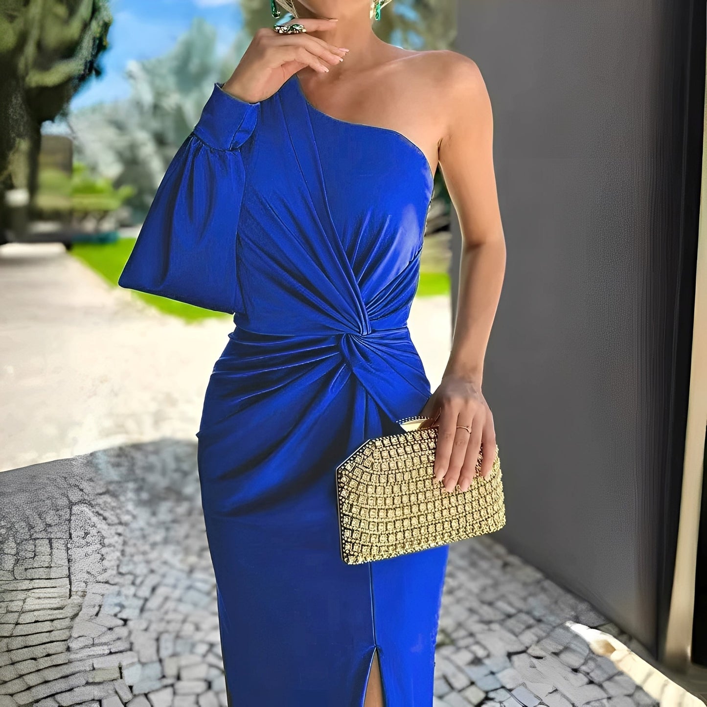 Pauline - Rochie elegantă cu un singur umăr, drapată pentru femei