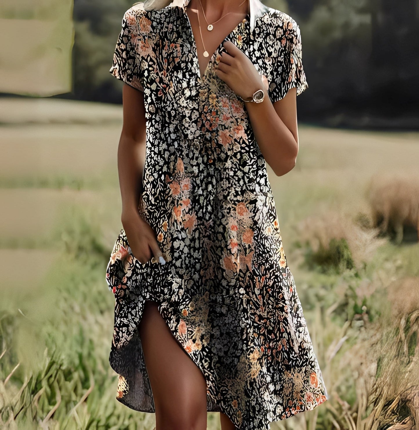 Eloise - Rochie elegantă cu mâneci scurte pentru femei