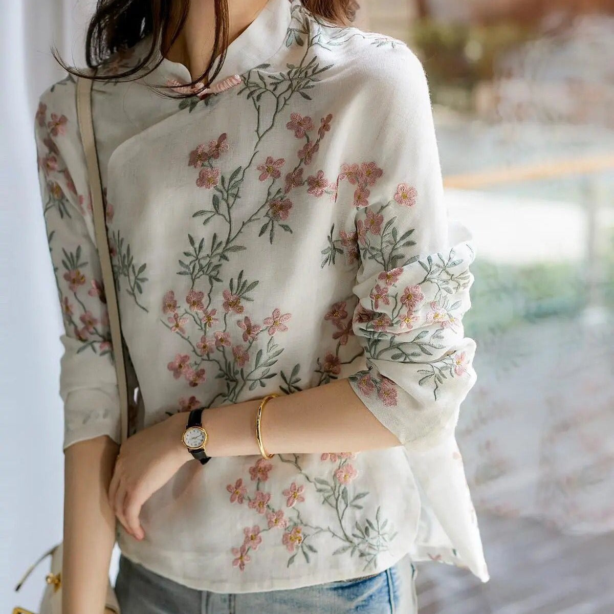 Charnette - Bluza din in brodată, cu stil, pentru femei