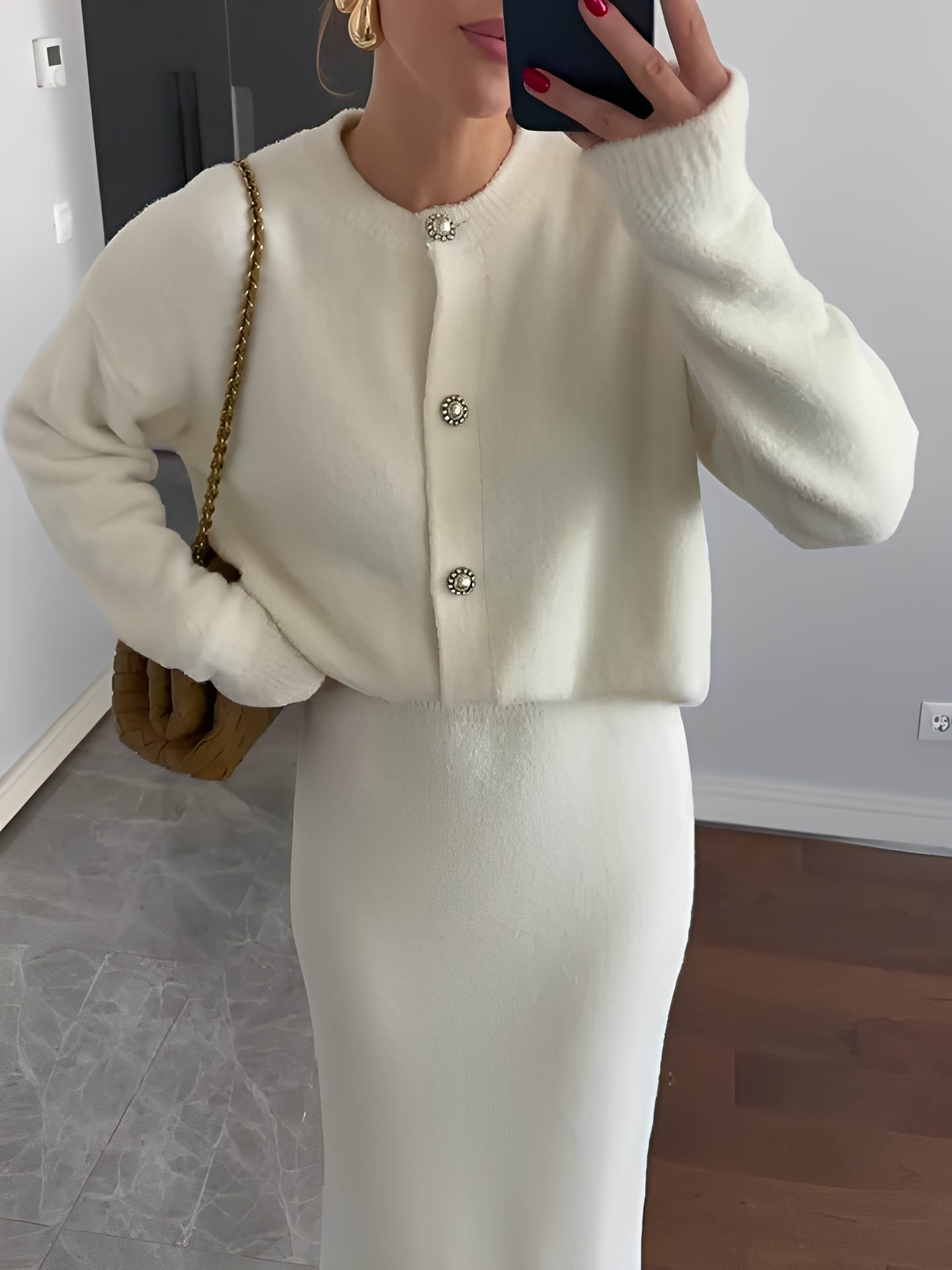 Cecilia - Set elegant din cardigan și fustă pentru femei