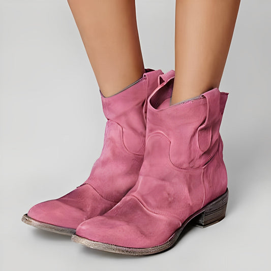 Adaline - Cizme cowboy retro cu toc scurt pentru femei