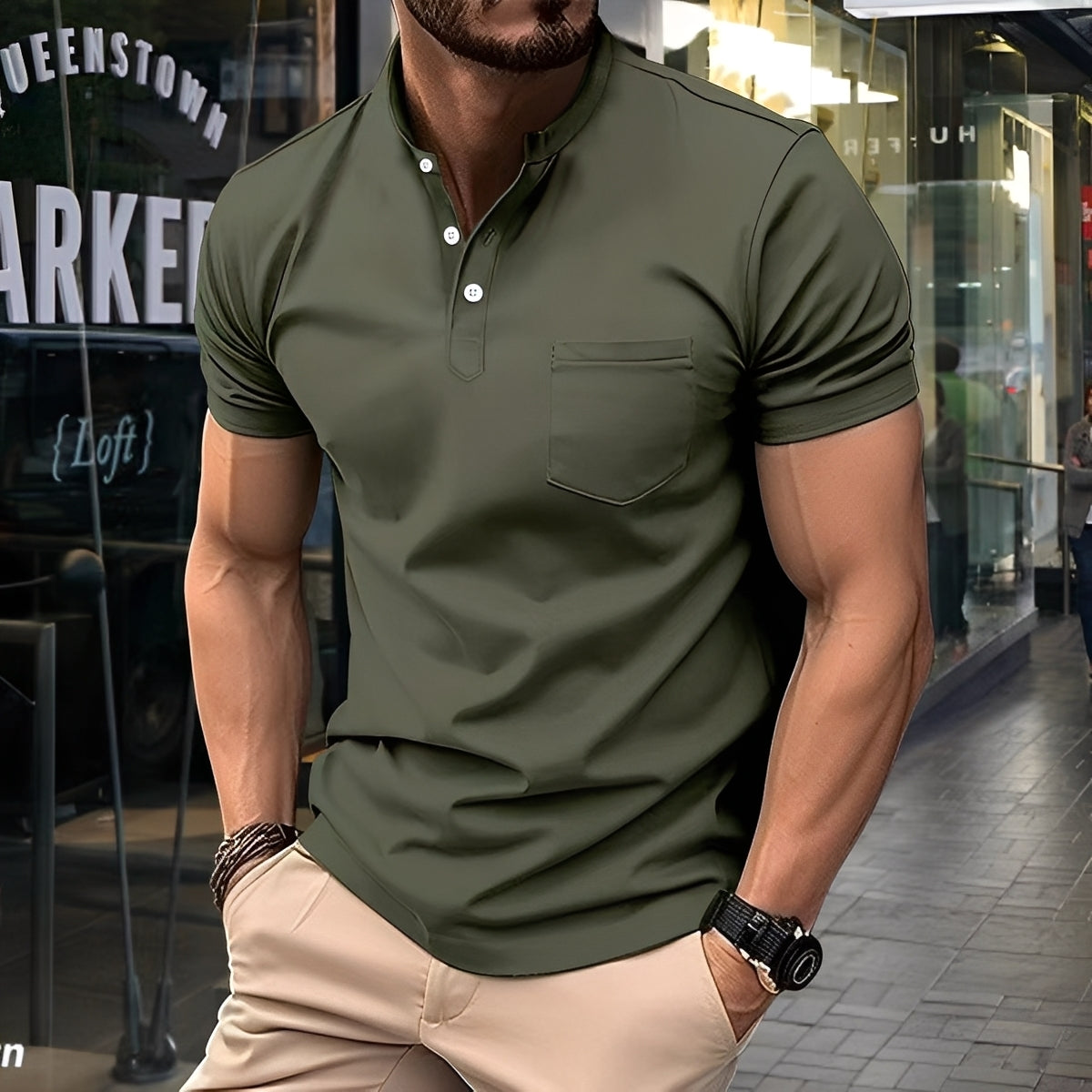 Darwin - Tricou polo simplu, lejer cu guler pe jumătate pentru bărbați