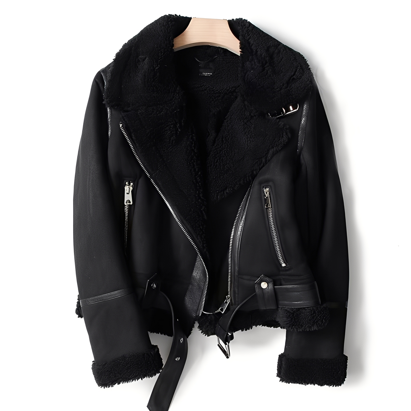 Marianne - Jachetă rafinată din piele întoarsă cu curea pentru femei