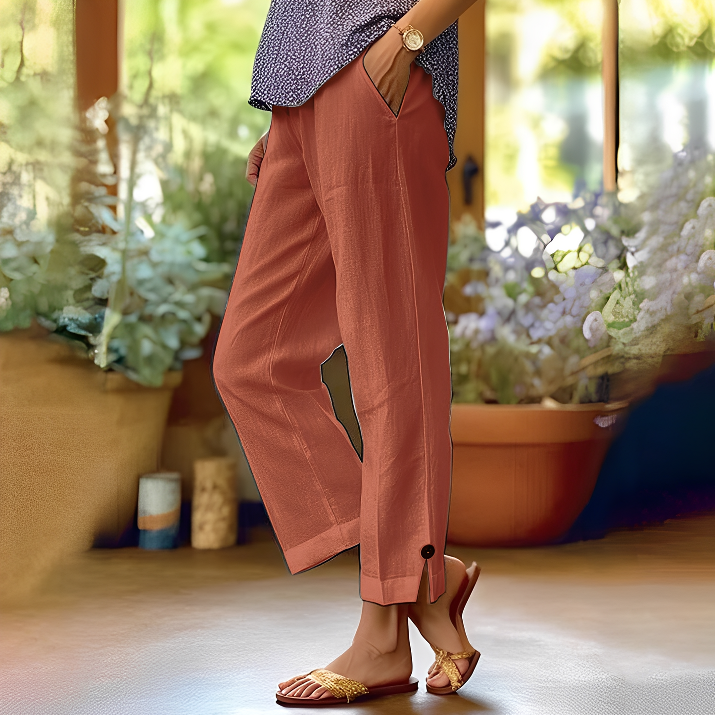 Kassia - Pantaloni de vară lejeri din in pentru femei