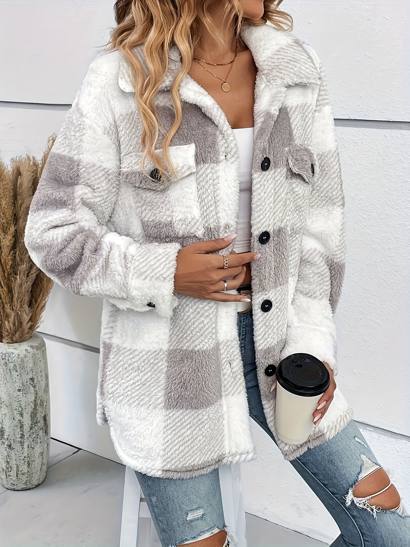 Julie - Jachetă călduroasă din fleece cu model în carouri pentru femei