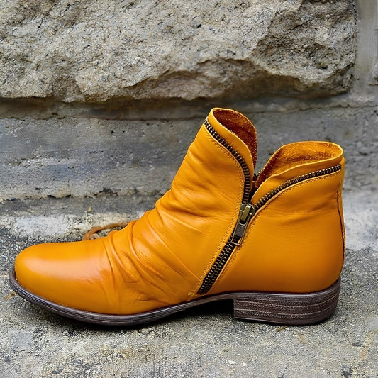 Veronica - Cizme retro din piele cu fermoar pentru femei