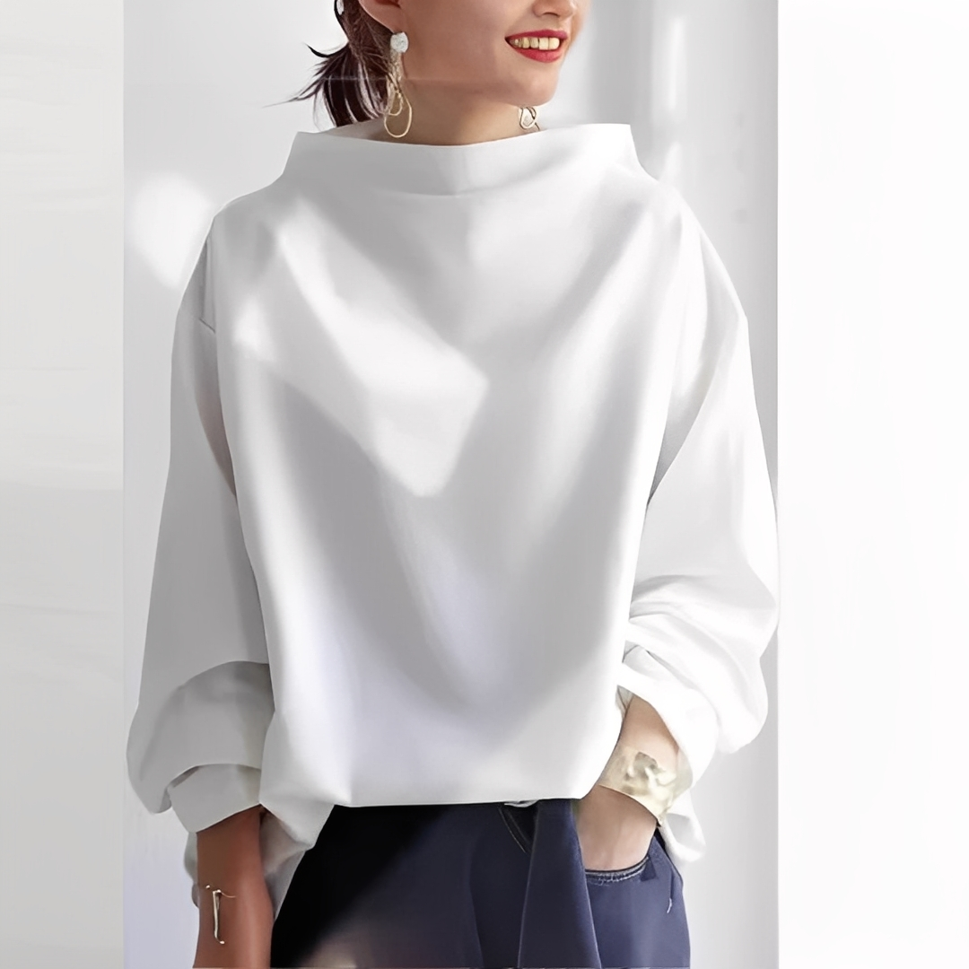 Yveline - Bluză cu guler înalt din tricot moale pentru femei