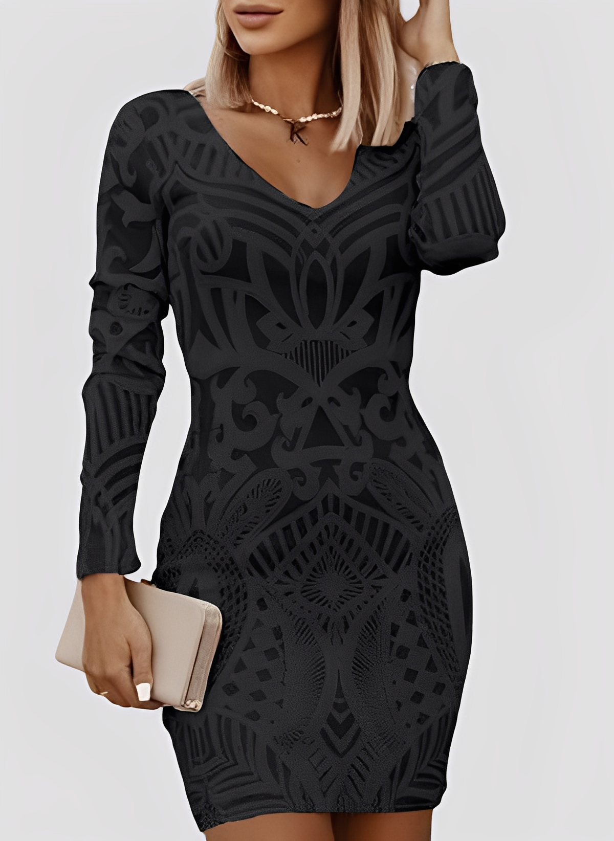 Caitlyn - Rochie sofisticată, cu mâneci lungi, pentru femei, tip slim-fit