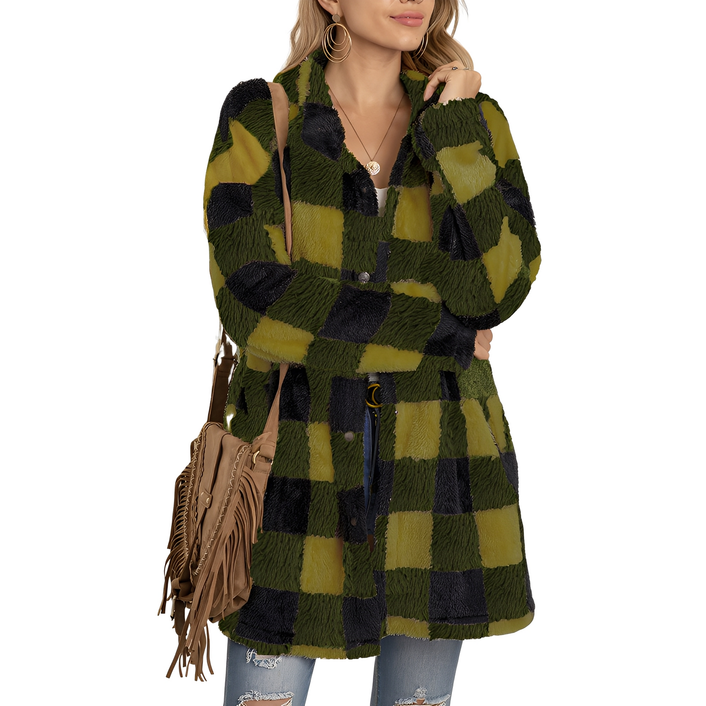 Malvina - Palton lung în carouri pentru femei