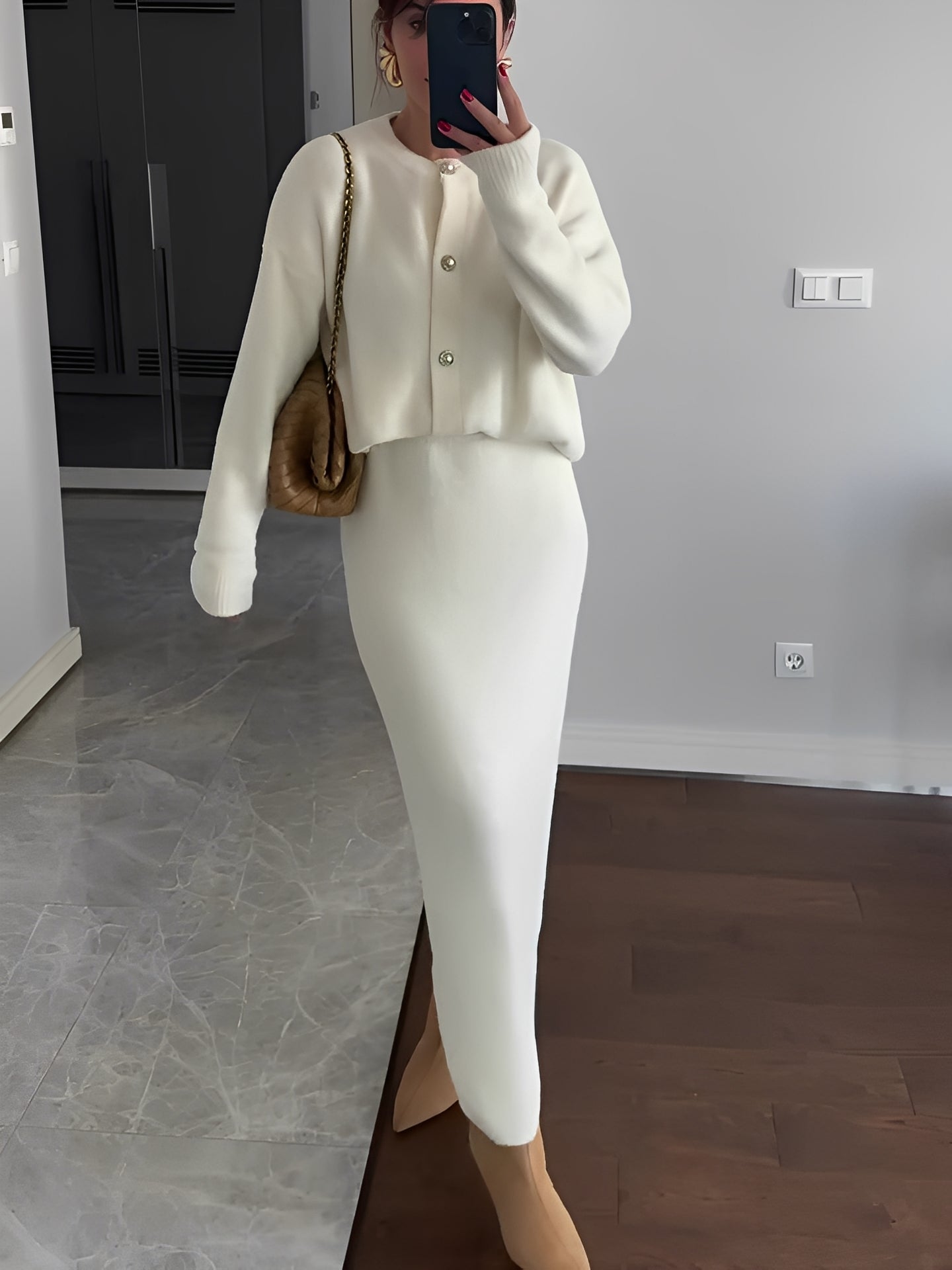 Cecilia - Set elegant din cardigan și fustă pentru femei