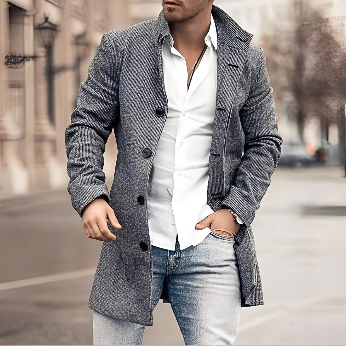 Luke - Stylový pánský dlouhý tweedový kabát