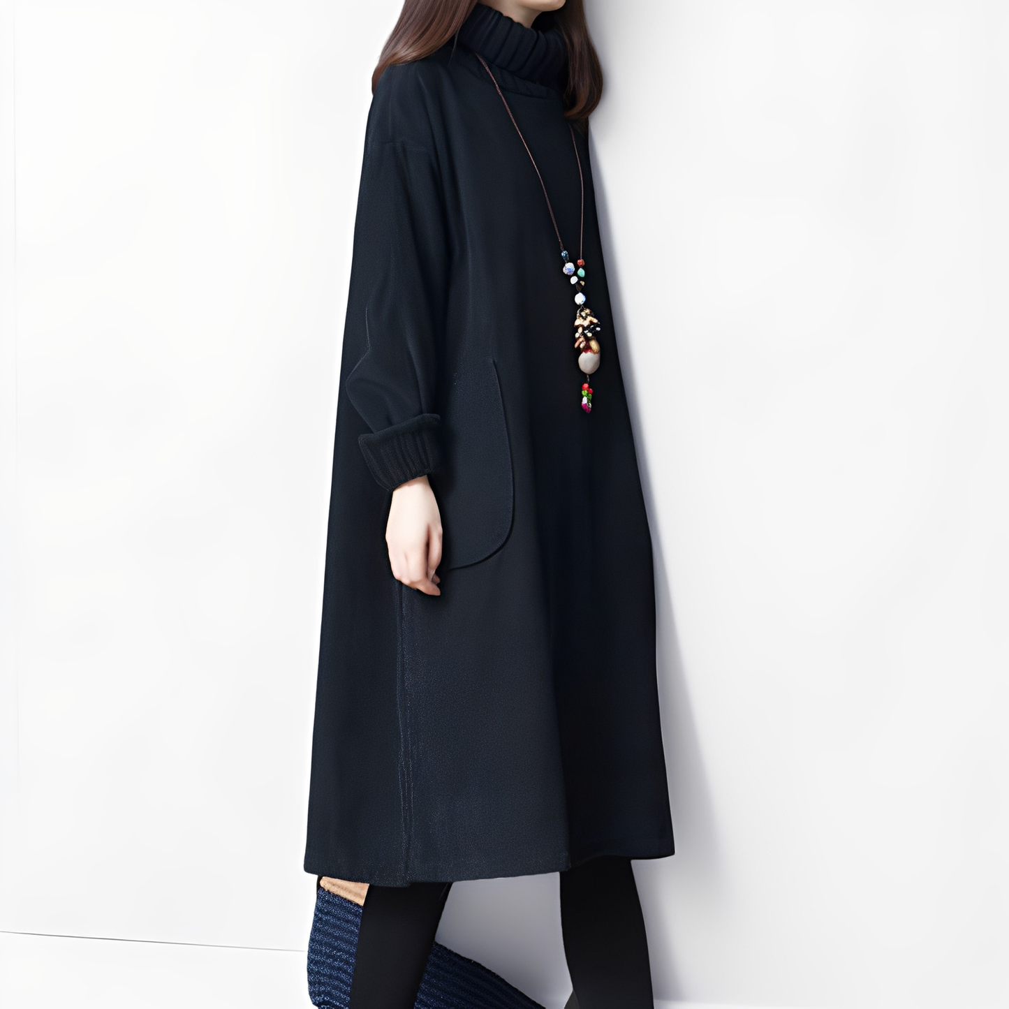 Elouise - Rochie largă din cord cu buzunare pentru femei