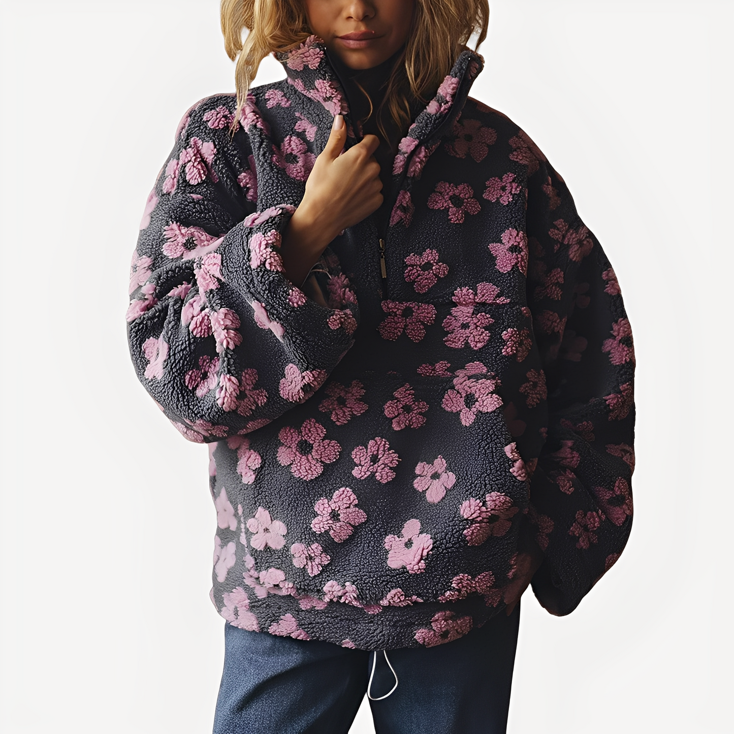 Elizabeth - Pulover Sherpa pentru femei cu model floral elegant