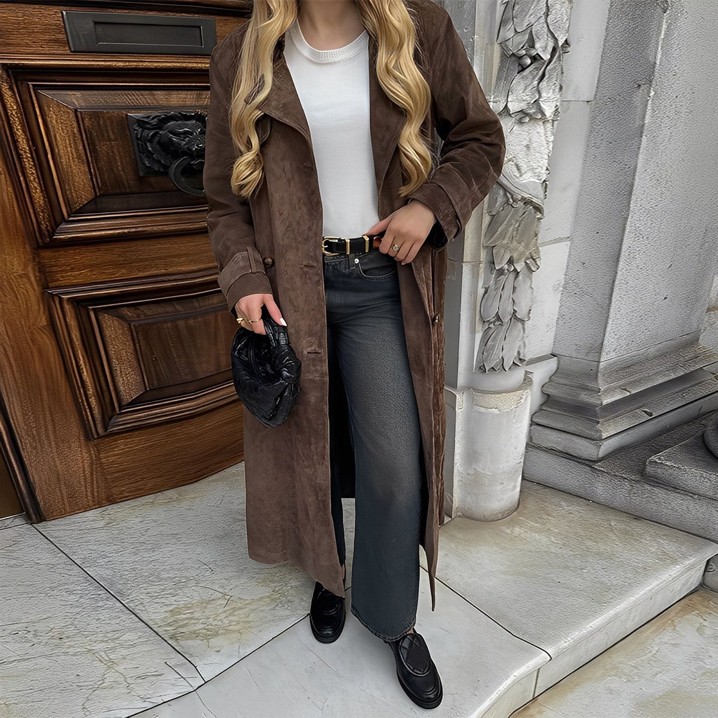 Katrina - Palton lung cu două rânduri de nasturi, stil rafinat pentru femei