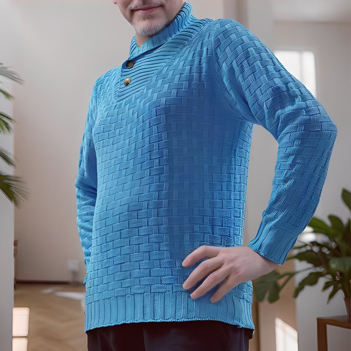 Branson - Pulover lejer din tricot cu guler înalt pentru bărbați