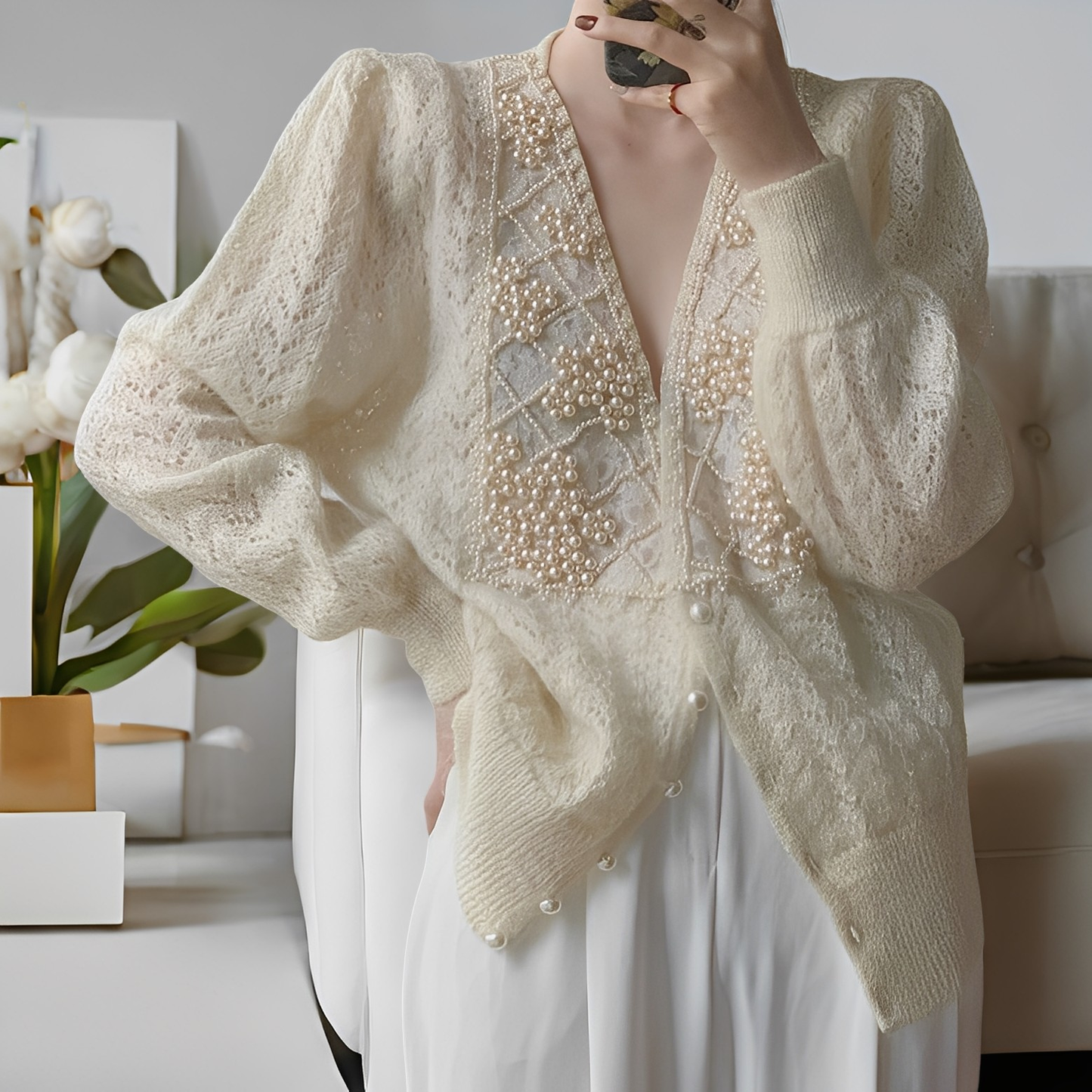 Jolie - Pulover elegant din tricot cu nasturi de sidef