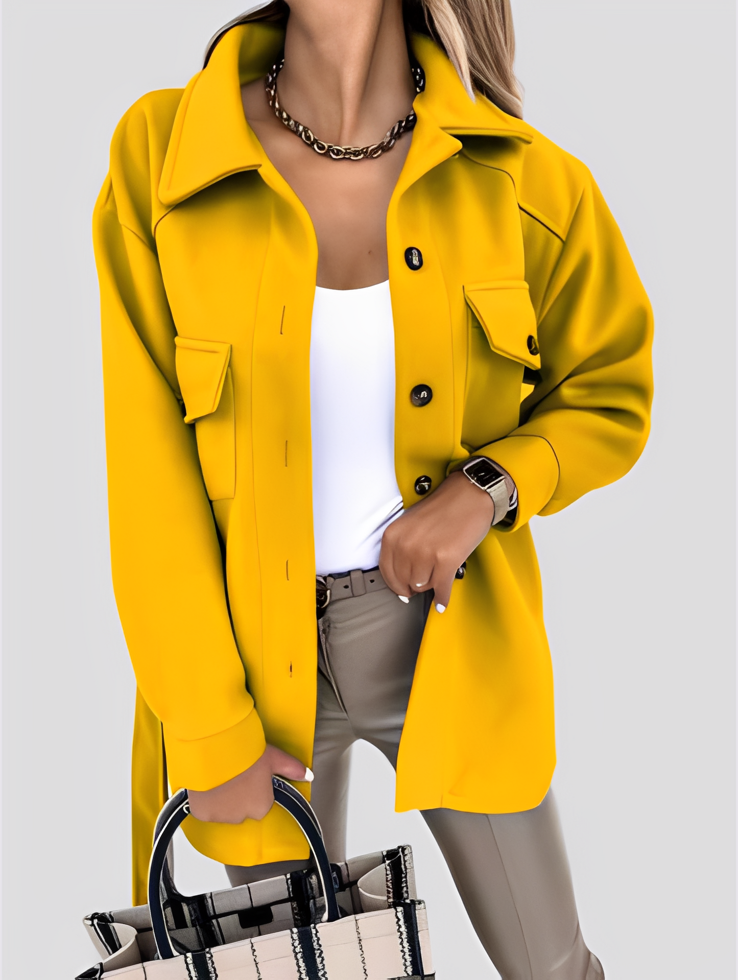 Tiffanie - Jachetă ușoară și modernă din lână cu guler rever pentru femei