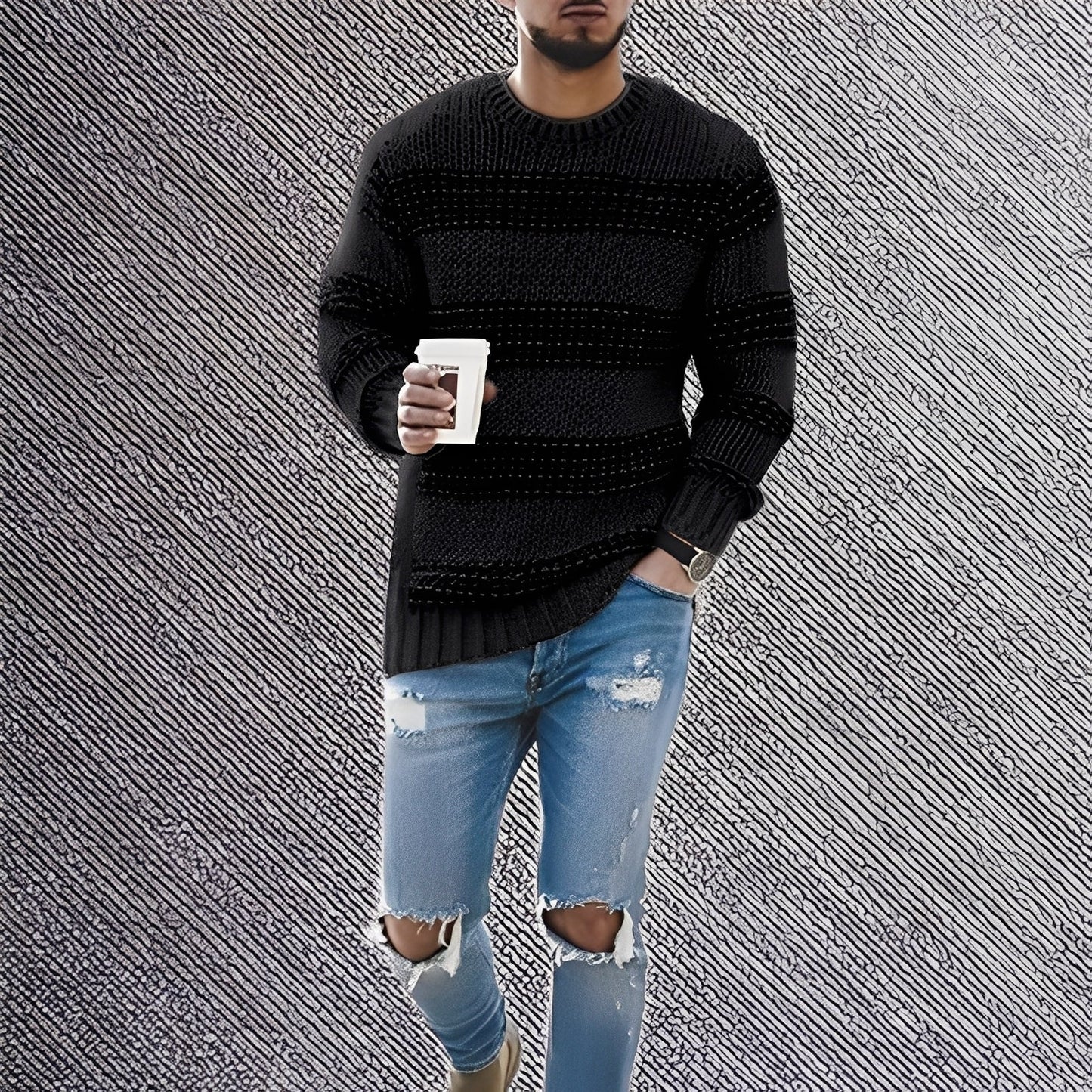 Kenzo - Pulover bărbătesc cu dungi catifelate