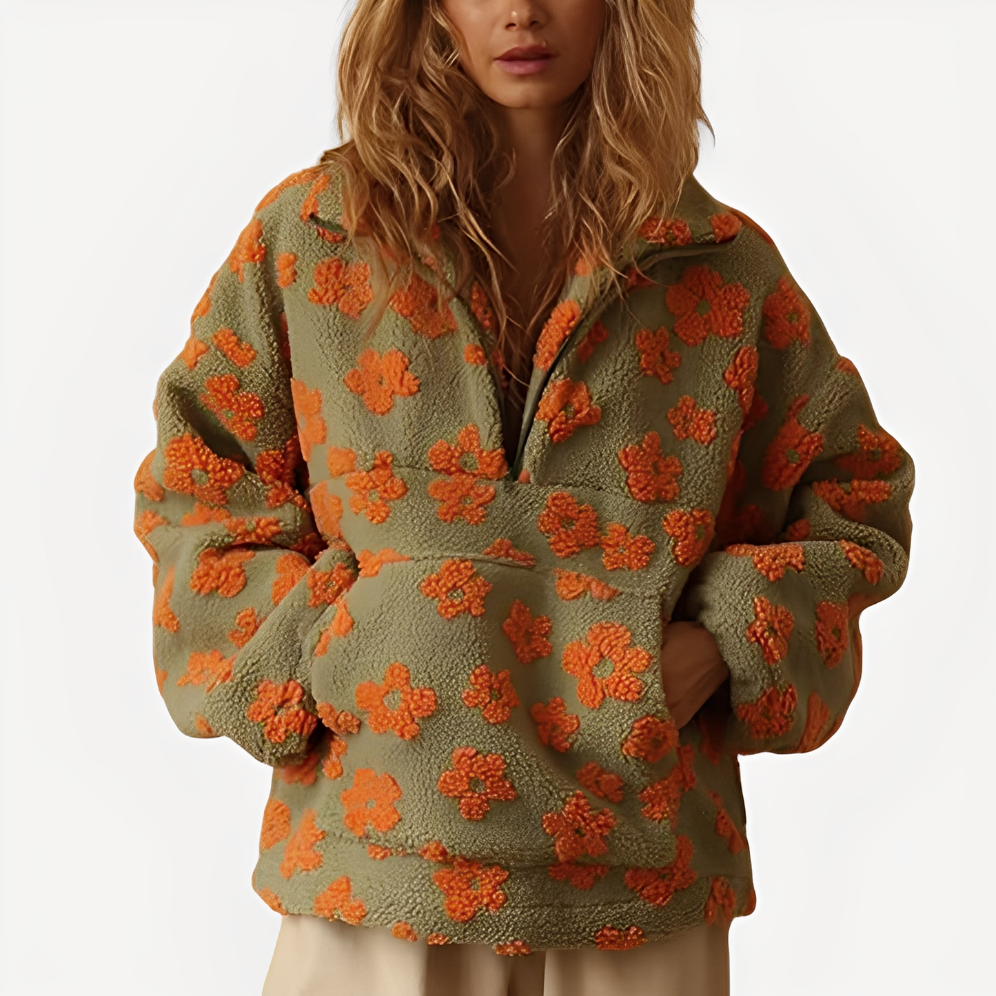 Elizabeth - Pulover Sherpa pentru femei cu model floral elegant