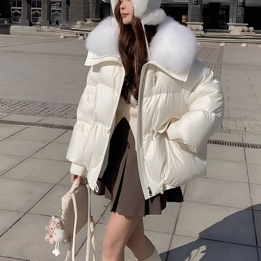 Victoria - geacă de puf elegantă cu guler de blană pentru femei