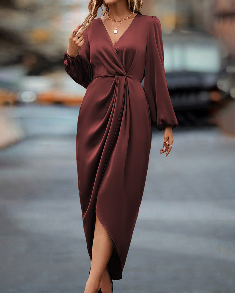 Leona – Rochie elegantă cu decolteu în V și mâneci bufante