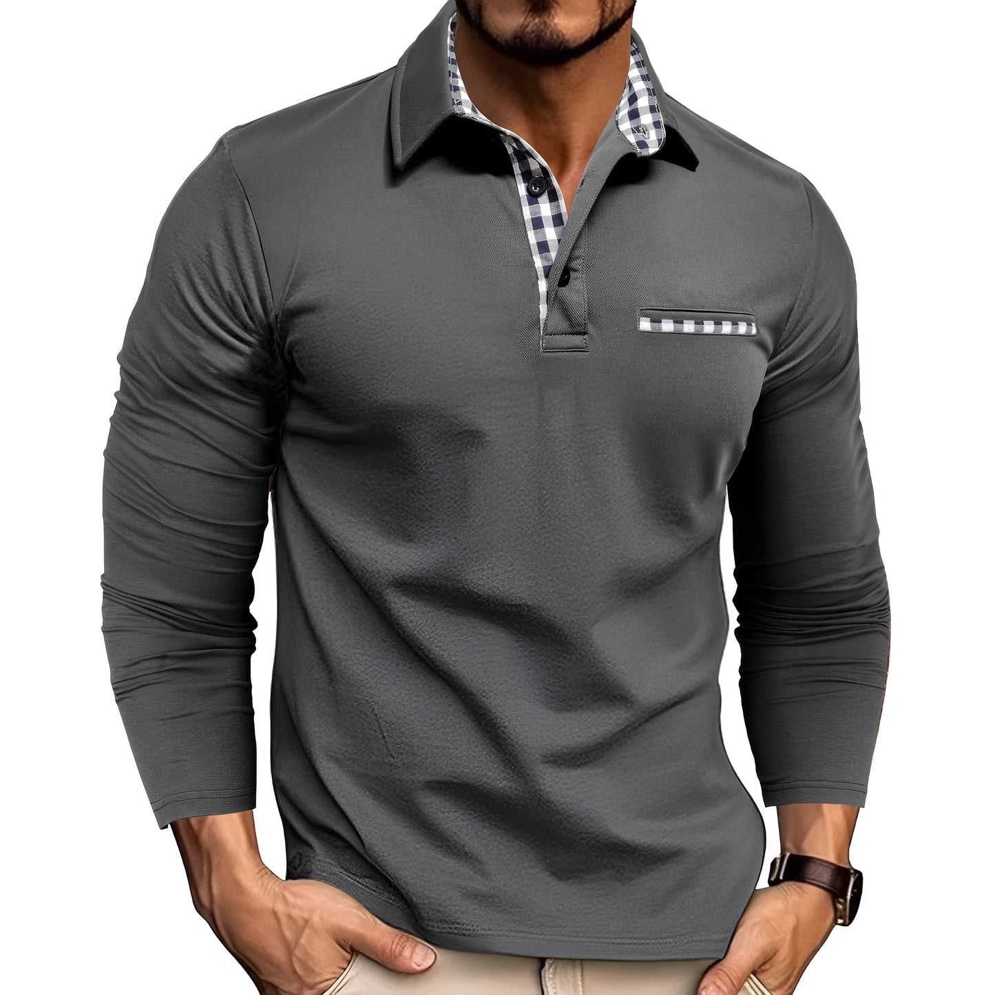 Jerome - Tricou polo lejer cu mâneci lungi pentru bărbați