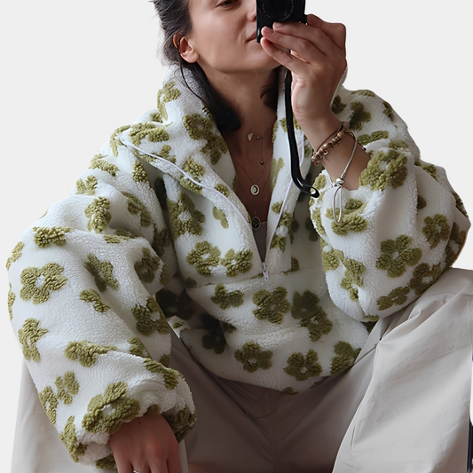Elizabeth - Pulover Sherpa pentru femei cu model floral elegant