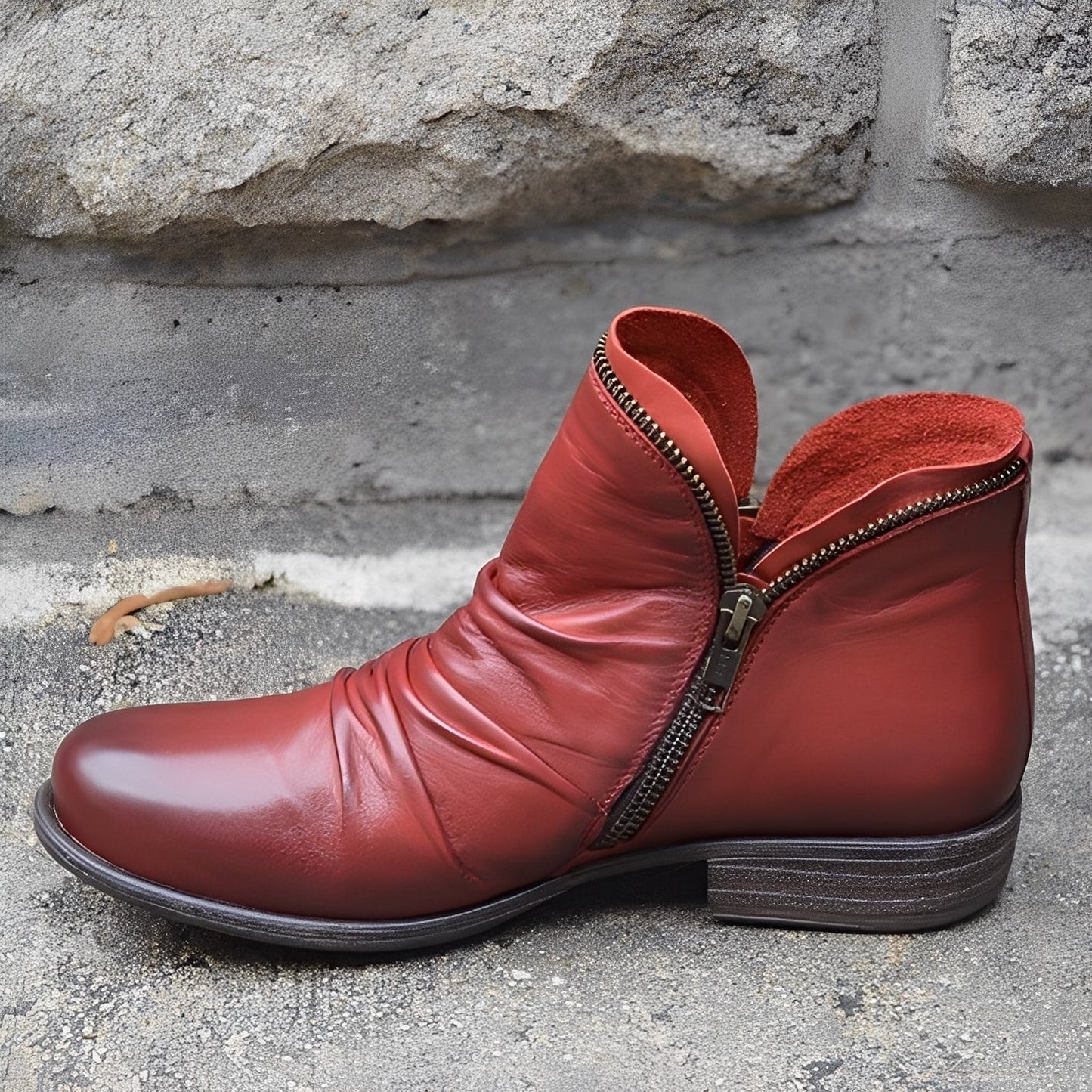 Veronica - Cizme retro din piele cu fermoar pentru femei