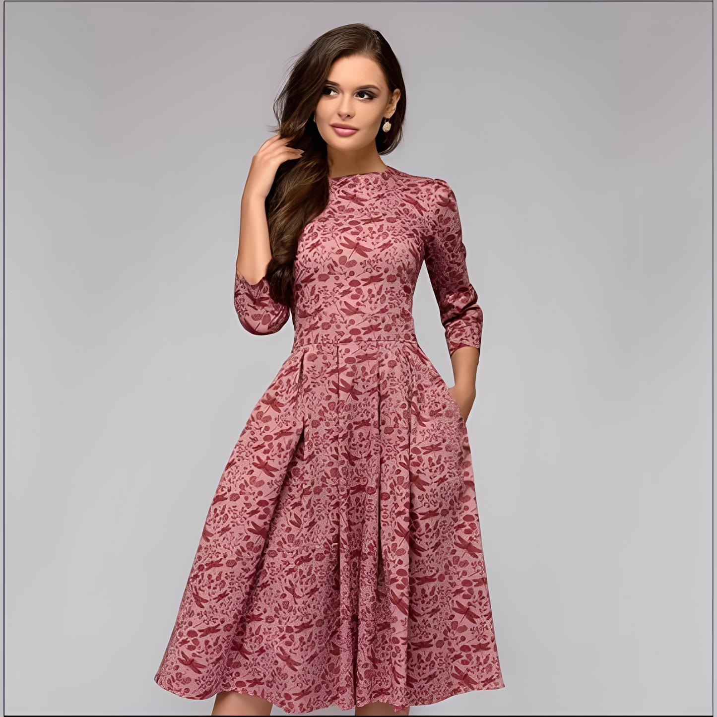 Elisabeth - Rochie elegantă, cu mâneci lungi și design floral pentru femei