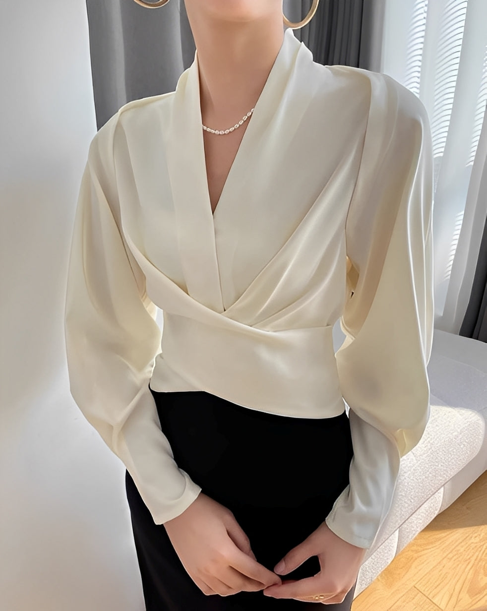 Annora - Bluză elegantă din satin cu mâneci lungi pentru femei