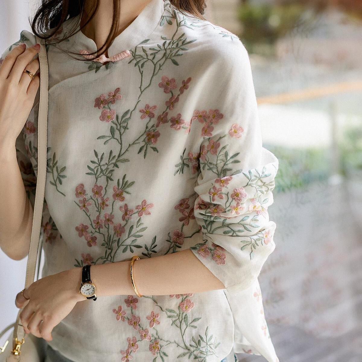 Charnette - Bluza din in brodată, cu stil, pentru femei