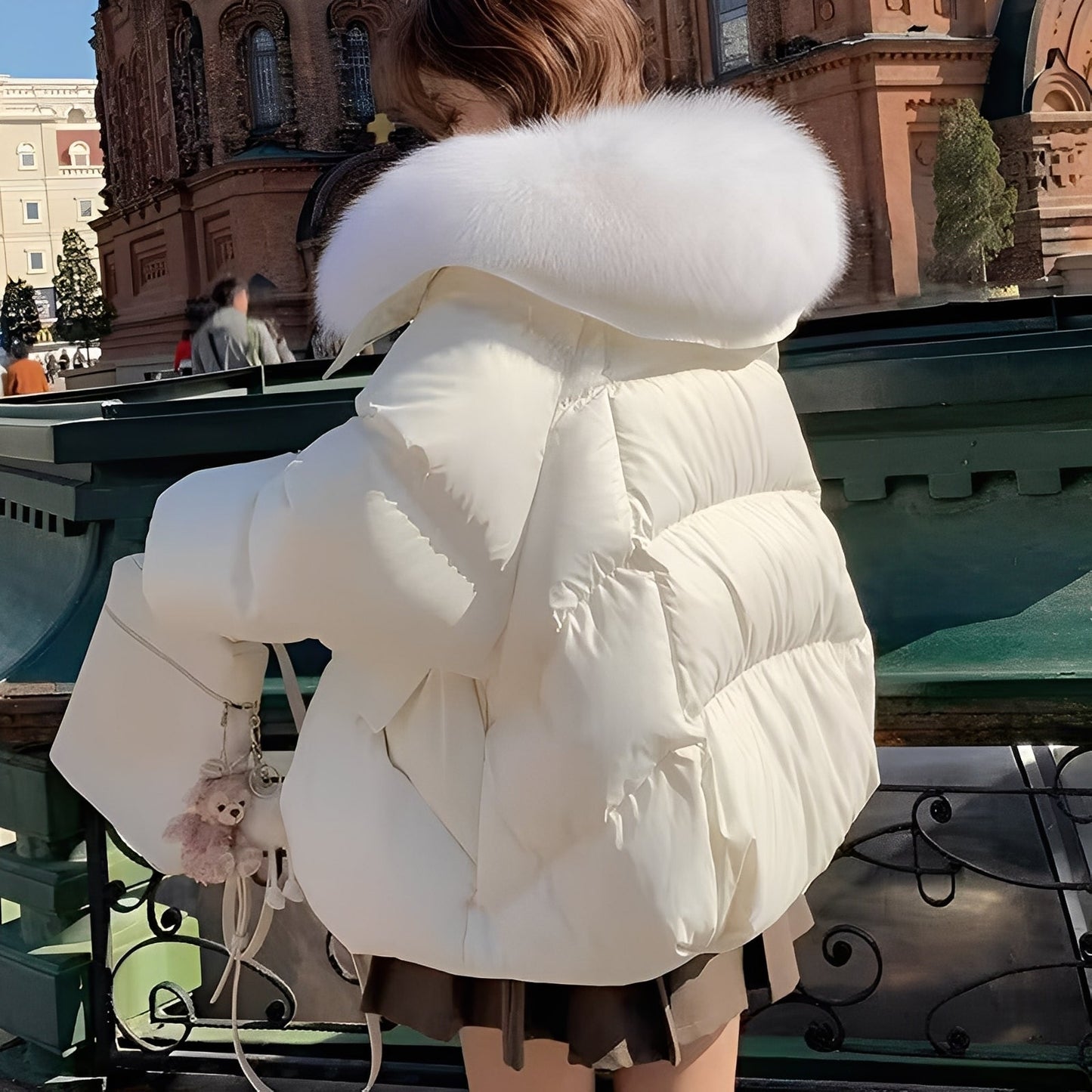 Victoria - geacă de puf elegantă cu guler de blană pentru femei