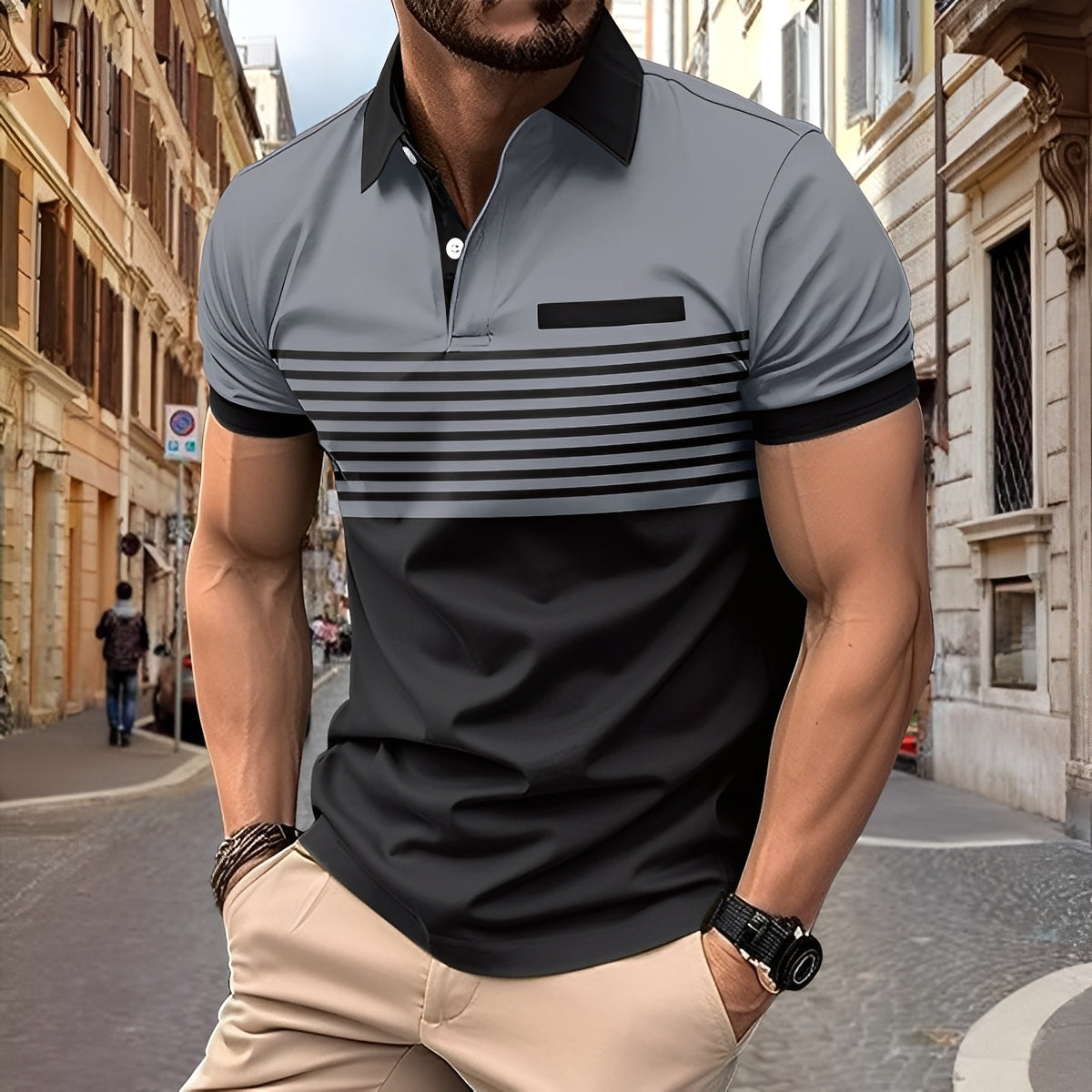 Rayden - Polo cu dungi pentru bărbați, stil sport