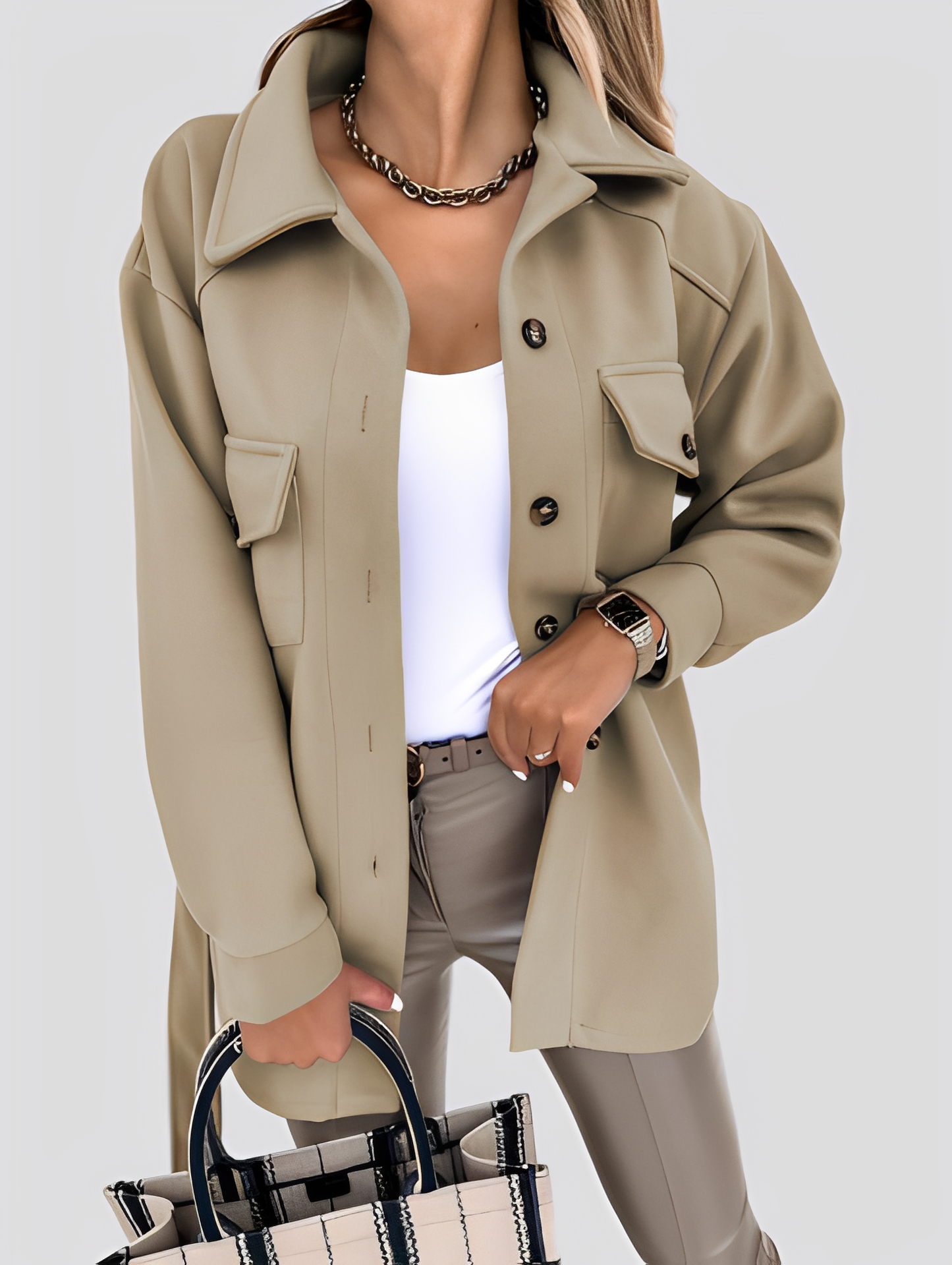 Tiffanie - Jachetă ușoară și modernă din lână cu guler rever pentru femei