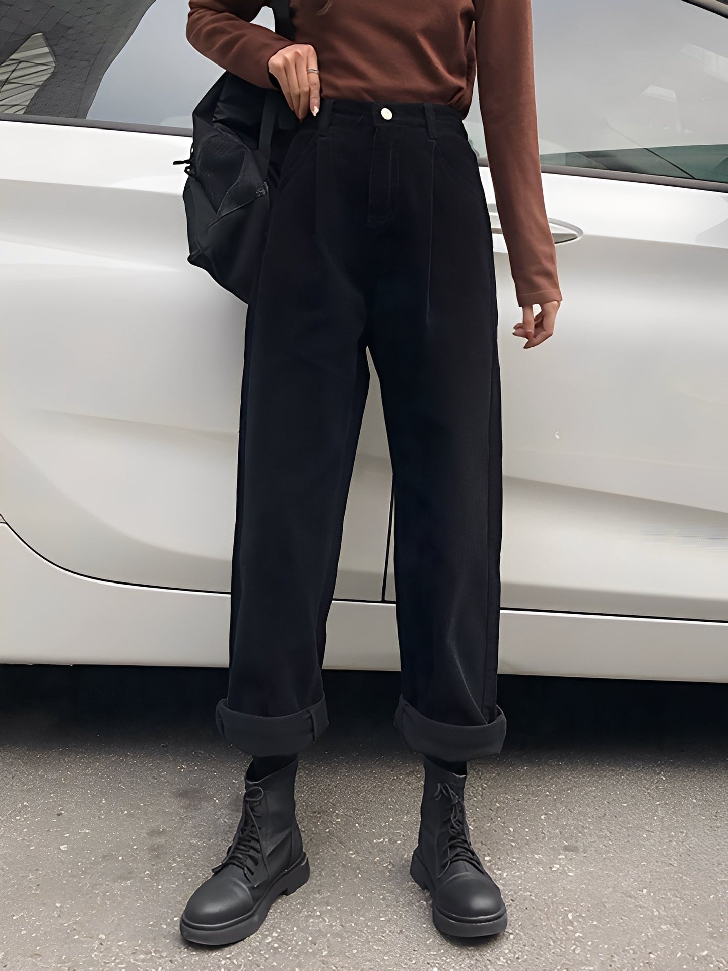 Shelbie - Pantaloni clasici din material cord pentru femei, cu picior larg