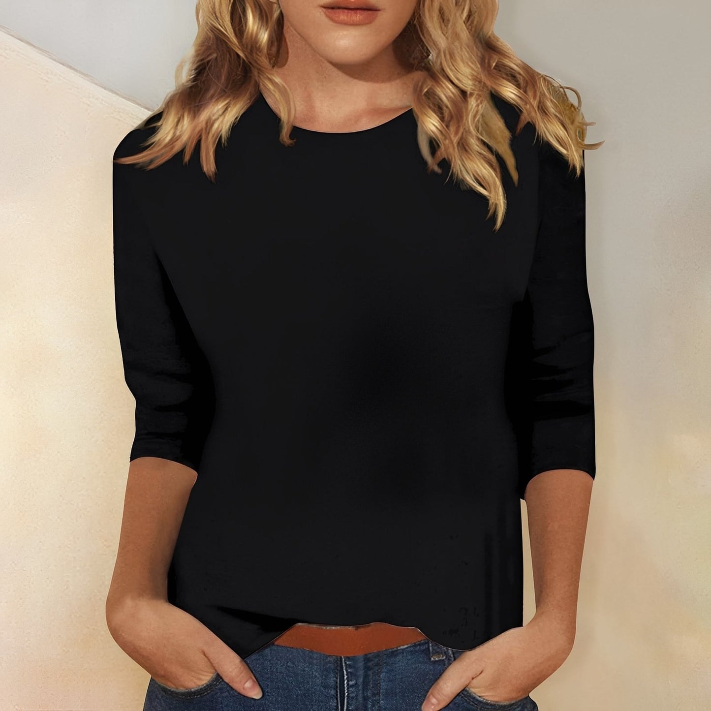 Katherina - Bluză lejeră cu mâneci lungi și guler rotund pentru femei