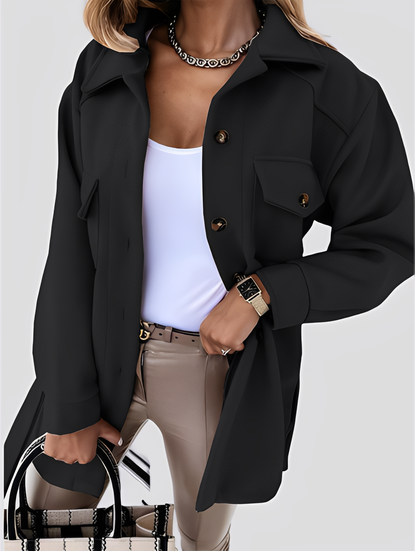 Tiffanie - Jachetă ușoară și modernă din lână cu guler rever pentru femei