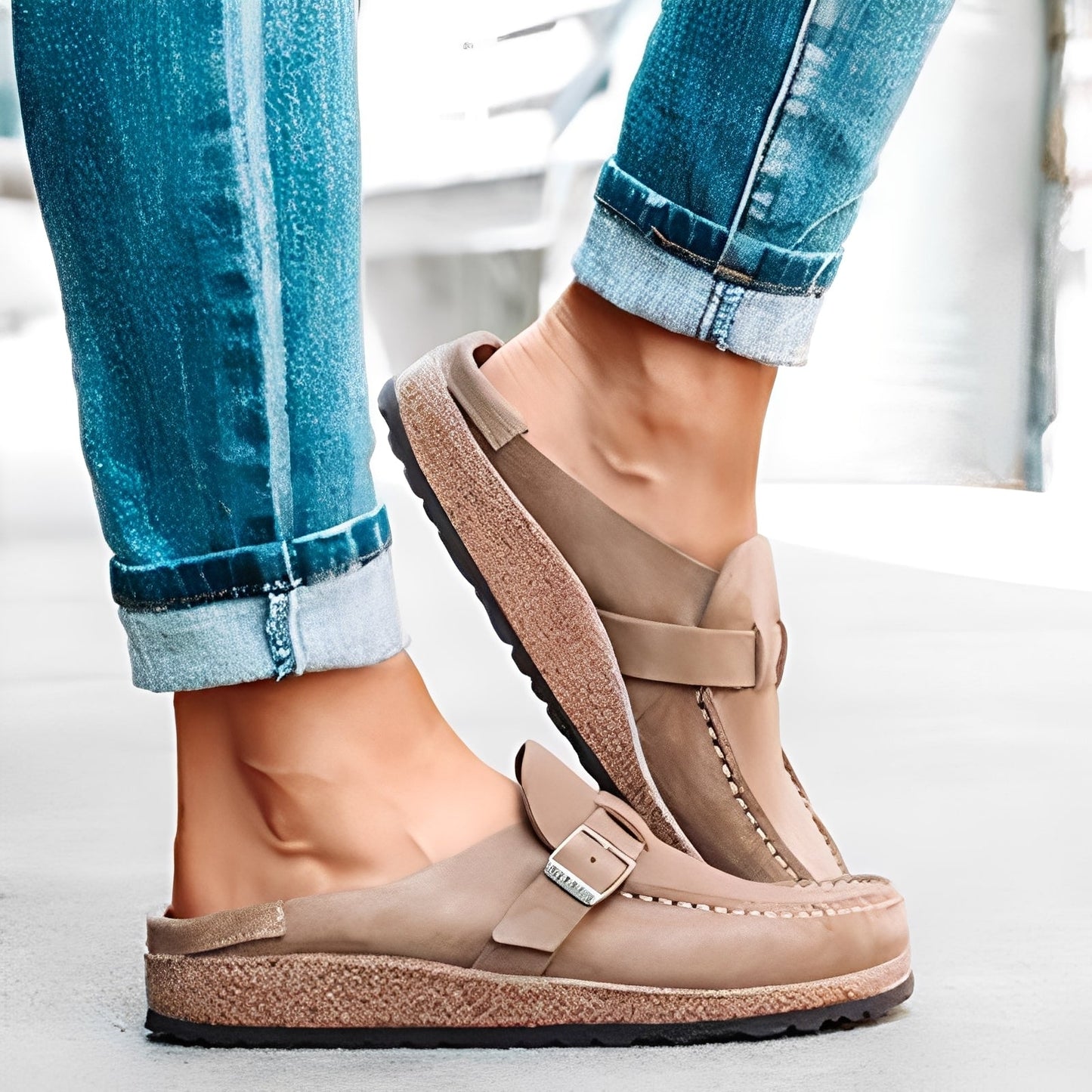 Briana - Sandale Slip-On Comode cu Cataramă pentru Femei