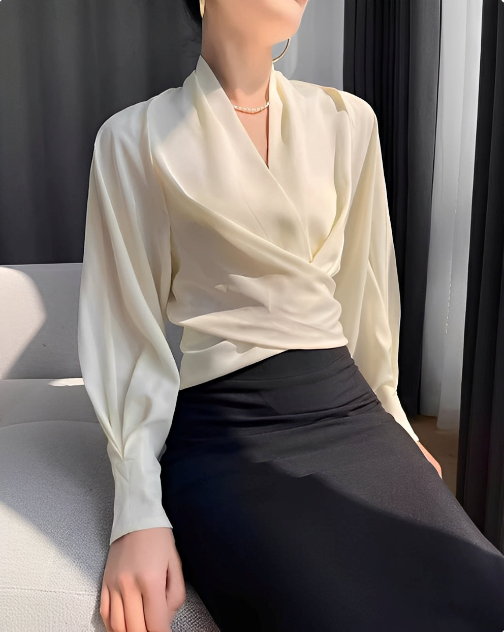 Annora - Bluză elegantă din satin cu mâneci lungi pentru femei