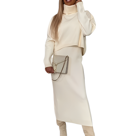Natalee - Set elegant cu pulover cu guler înalt și fustă pentru femei